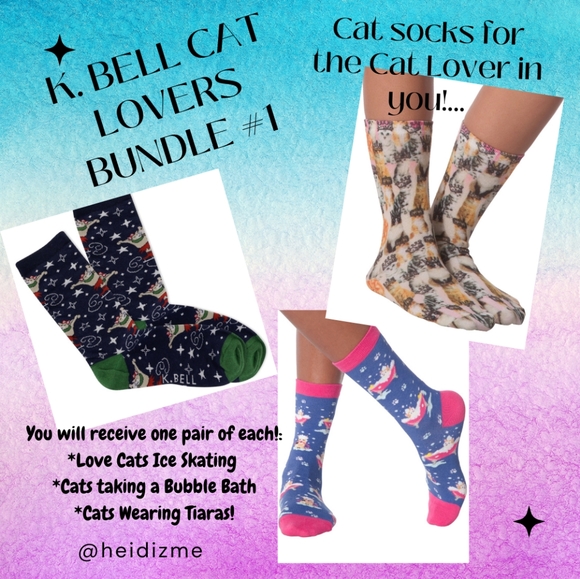 CUTE K.BELL Cat Lovers Sock Bundle #1 - Picture 1 of 16